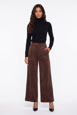 Pleated Velvet Wide-Leg Trousers Coffee