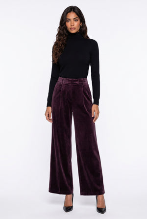 Pleated Velvet Wide-Leg Trousers Plum
