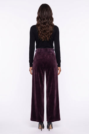 Pleated Velvet Wide-Leg Trousers Plum