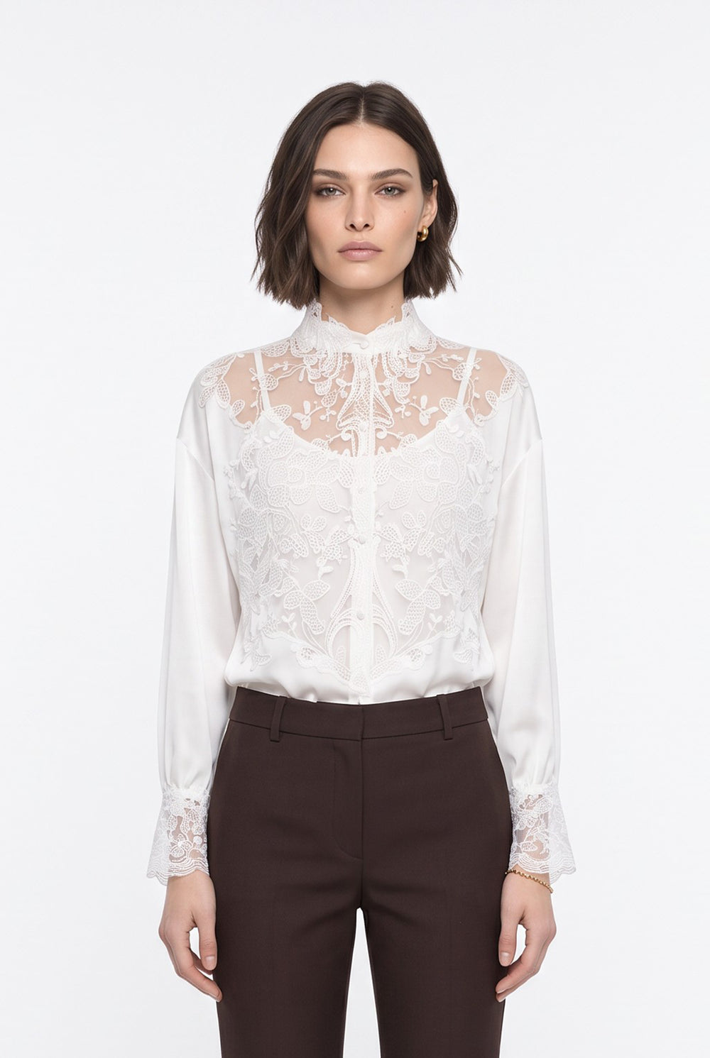 Shirt with Embroidered Collar Detail White