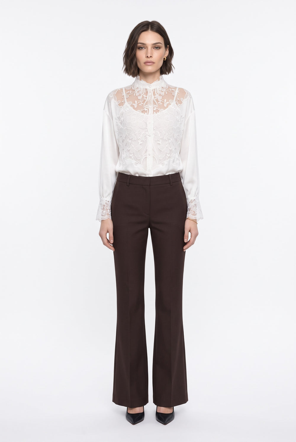 Shirt with Embroidered Collar Detail White