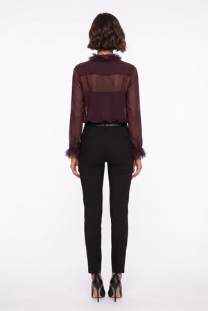 Burgundy Chiffon Shirt with Lace Collar Detail