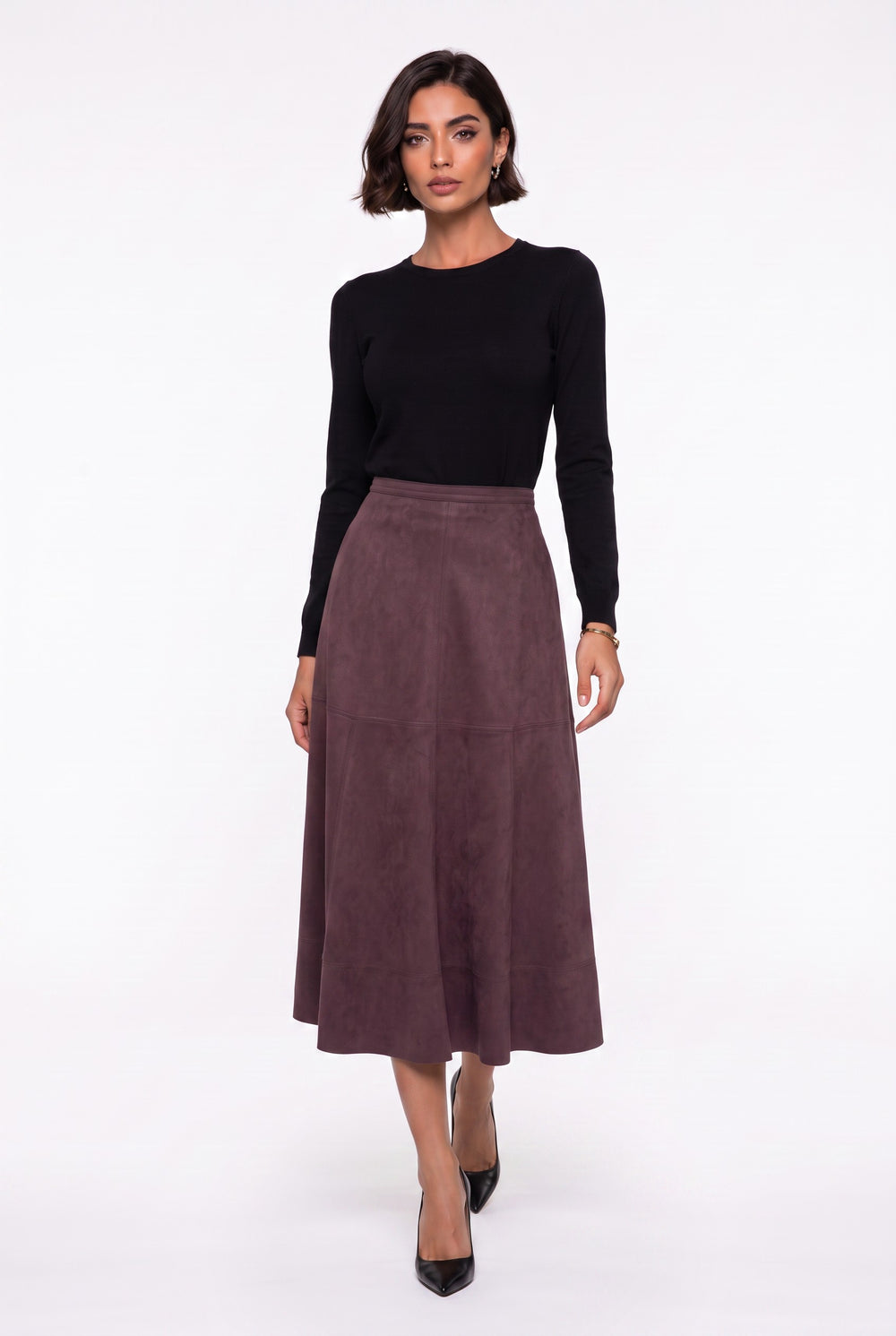 Midi Suede Skirt Burgundy