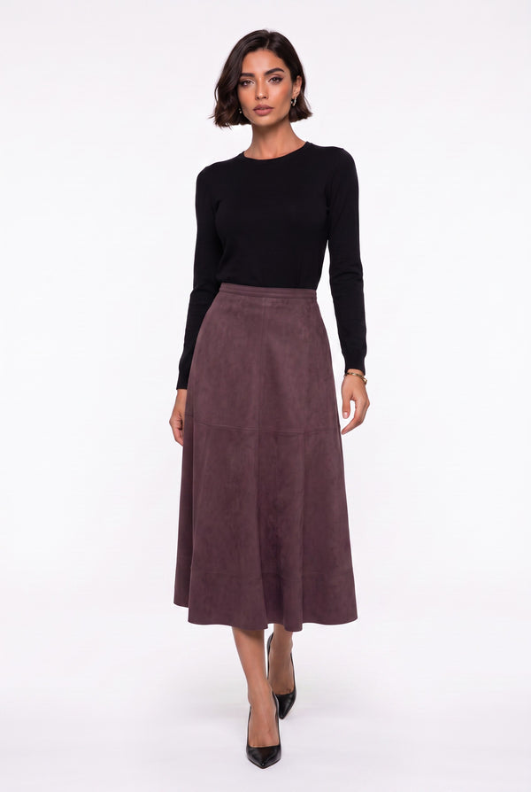 Midi Suede Skirt Burgundy