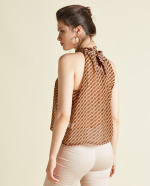 Halter Yaka Geometrik Şifon Bluz - görsel 4