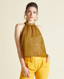 Halter Yaka Geometrik Şifon Bluz