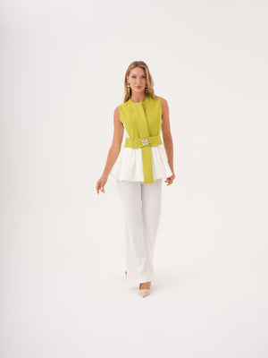 Taş Kemerli Peplum Bluz & Pantolon Takım - görsel 1
